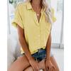 Women Elegant Solid Blouse and Shirt Summer Short Sleeve Turn Down Collar Loose Tunics Blouse Streetwear Tops