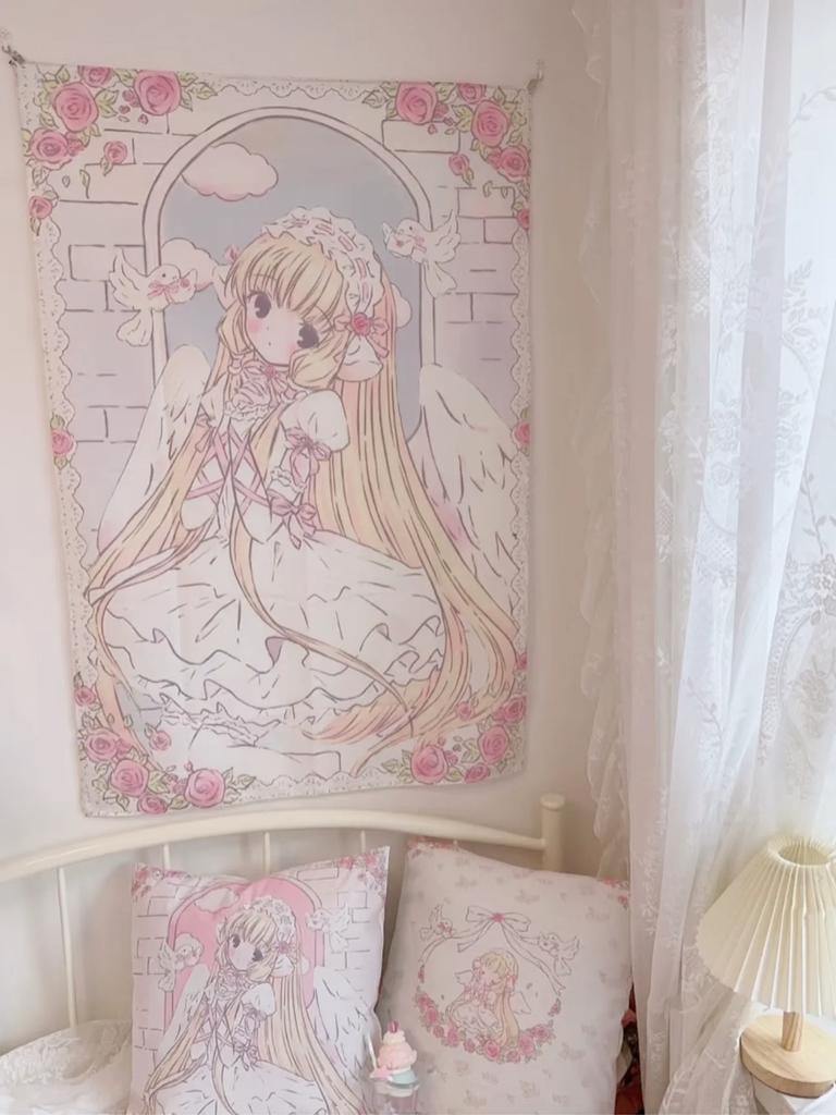 KKON Maid Ver Anime Tapestry Pink Heart Wall Hanging for Bedroom Dorm Decor Kawaii Music Anime Themed Home Decor for Bedro