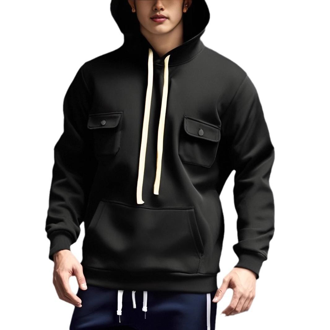 

Модная толстовка с капюшоном Мужская Осень Зима Новая Рабочая одежда Многокарманная Плюс Вельветовая Толстовка С длинным рукавом Универсальный Пуловер Топ S чёрный