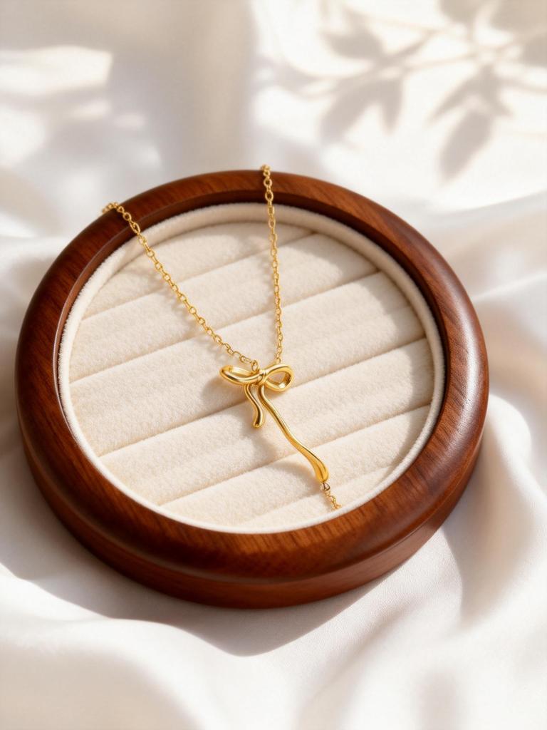 Creative Side Bowknot Necklace for Women Stainless Steel Rolo Chain Necklaces Collarbone Chain Simple Fashion Neck Jewelry Gift