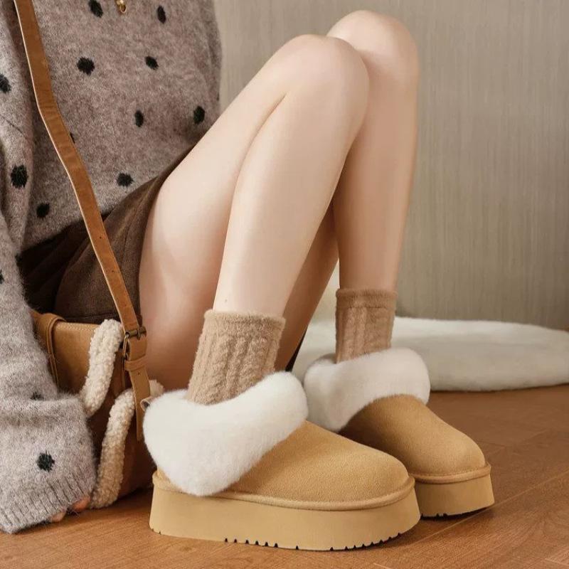 Low-top One-pedal Thick-soled Inner Height-increasing Snow Boots for Women's New Winter Outer Wear Warm Fluffy Bread Cotton Shoes