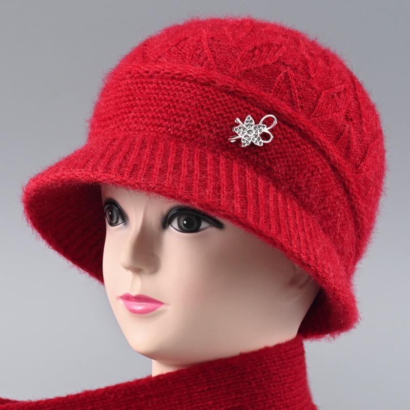 Hat Female Autumn and Winter Rabbit Hair Big Eaves Knitted Hat Old Hat Old Lady Fleece Warm Wool Hat