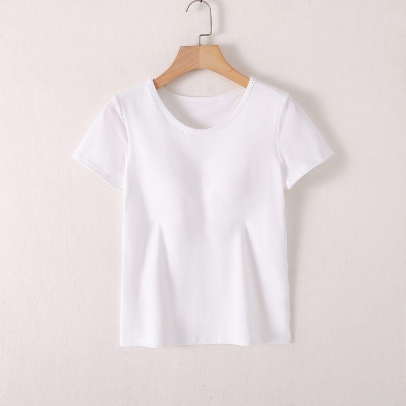 

Women s Summer with Chest Pad Beauty Back Silm One Pure Color Short Sleeve White XL
