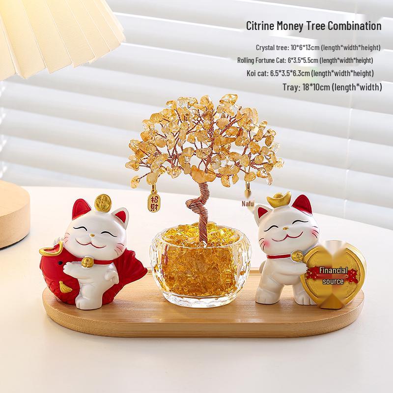 Citrine Money Cat Ornament for Home or Office - Perfect Housewarming or Birthday Gift