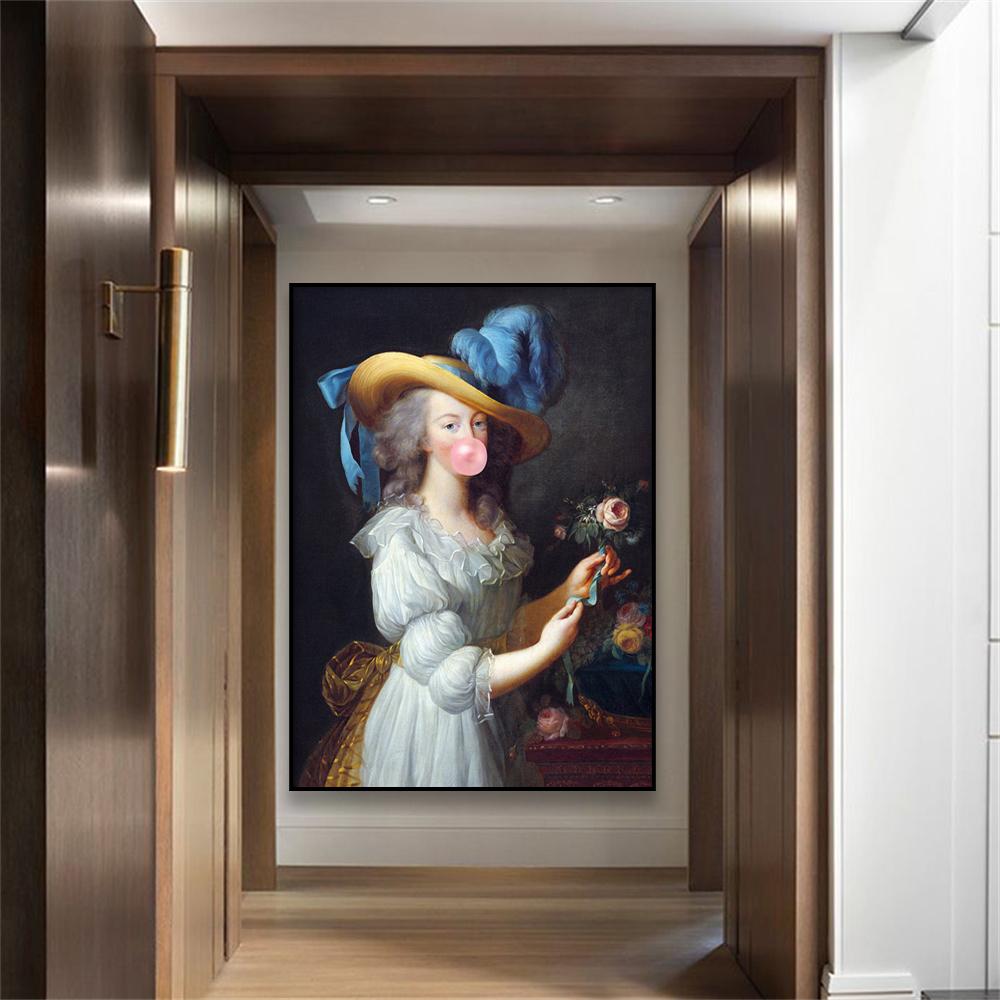 Vintage Altered Art Poster Marie Antoinette In White Dress Bubblegum Prints Rococo Oil Painting Home Room Decor Canvas Painting