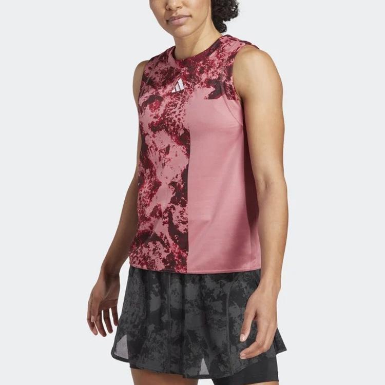 Adidas Tie-Dye Pattern Printed Color Block Round Neck Vest Women Tops Pink HT3628