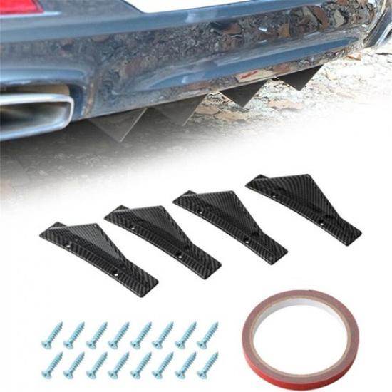 4Pcs Car Rear Bumper Lip Diffuser Shark Fin Curved Spoiler Lip Wing Splitters