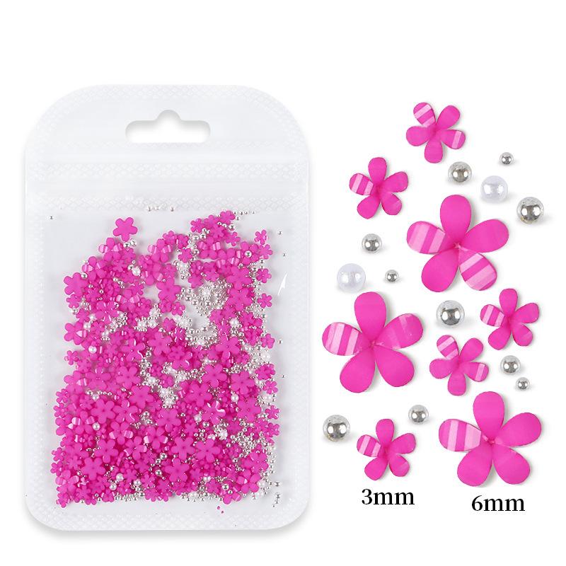 200pcs Five-Petal Nail Art Flowers with Gold & Silver Beads - White & Pink Resin Ornaments