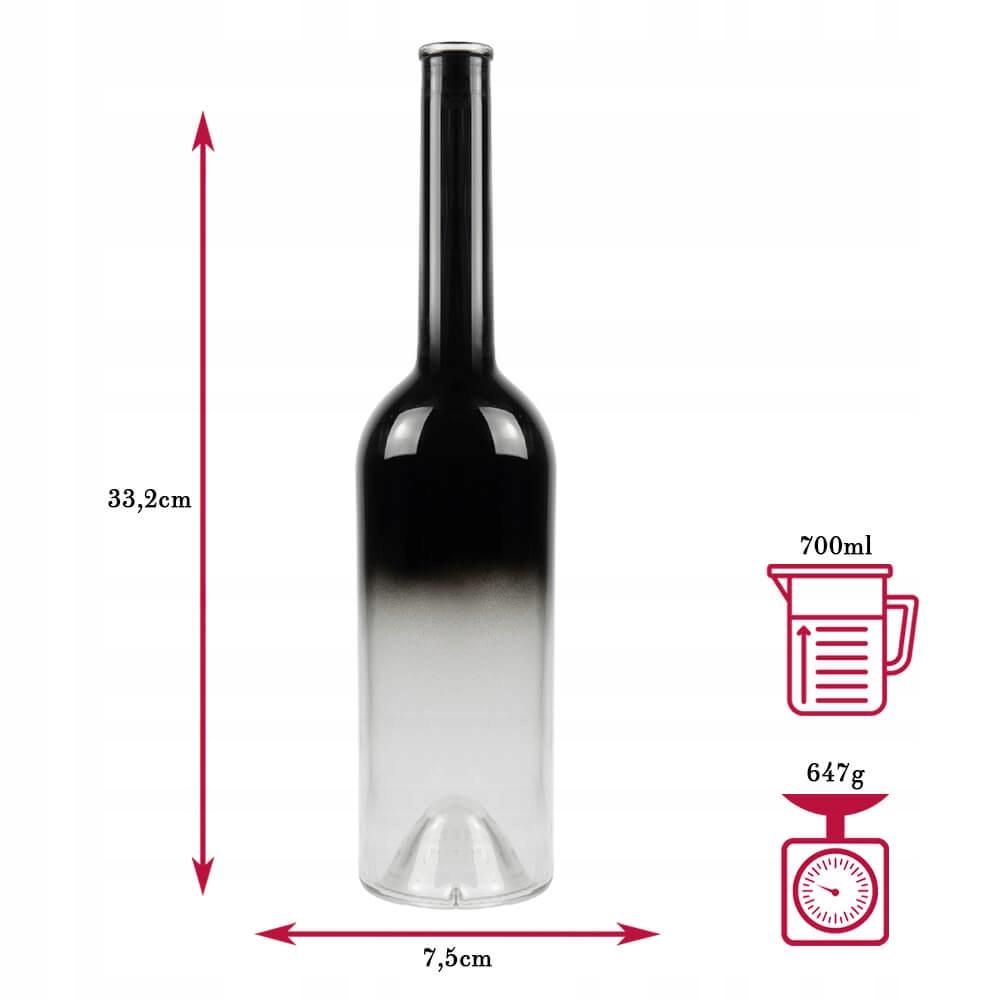 10x FENICE Glass Bottles 700 ml BLACK ELEGANT OMBRE for Alcohol Gift