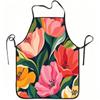 1pc Vibrant Tulip Floral Pattern Print Apron, Durable And Easy To Clean, Adjustable Waistband, Polyester Material, for Kitchen Cooking, Gardening, Orc