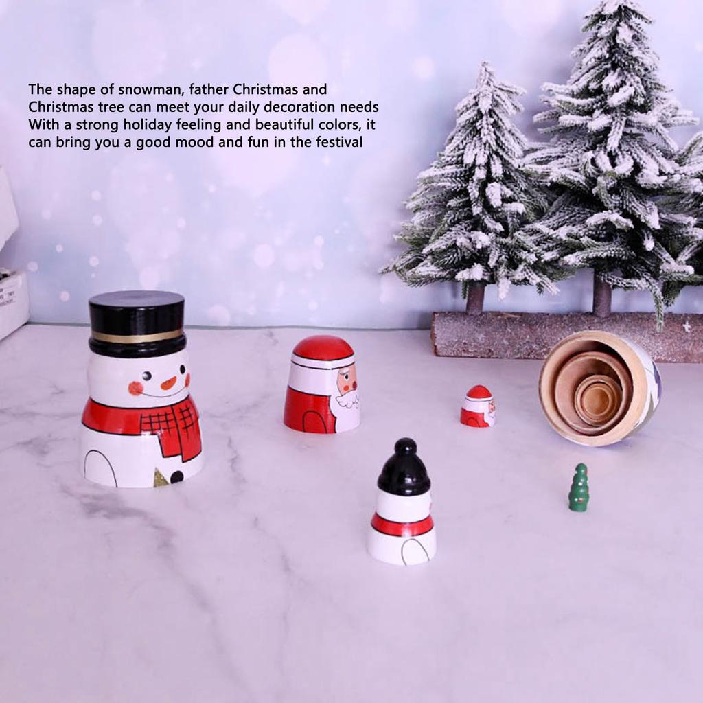 5pcs Nesting Dolls Glossy Round Unique Christmas Style Attractive Decorative Ornaments for Festive Gifts