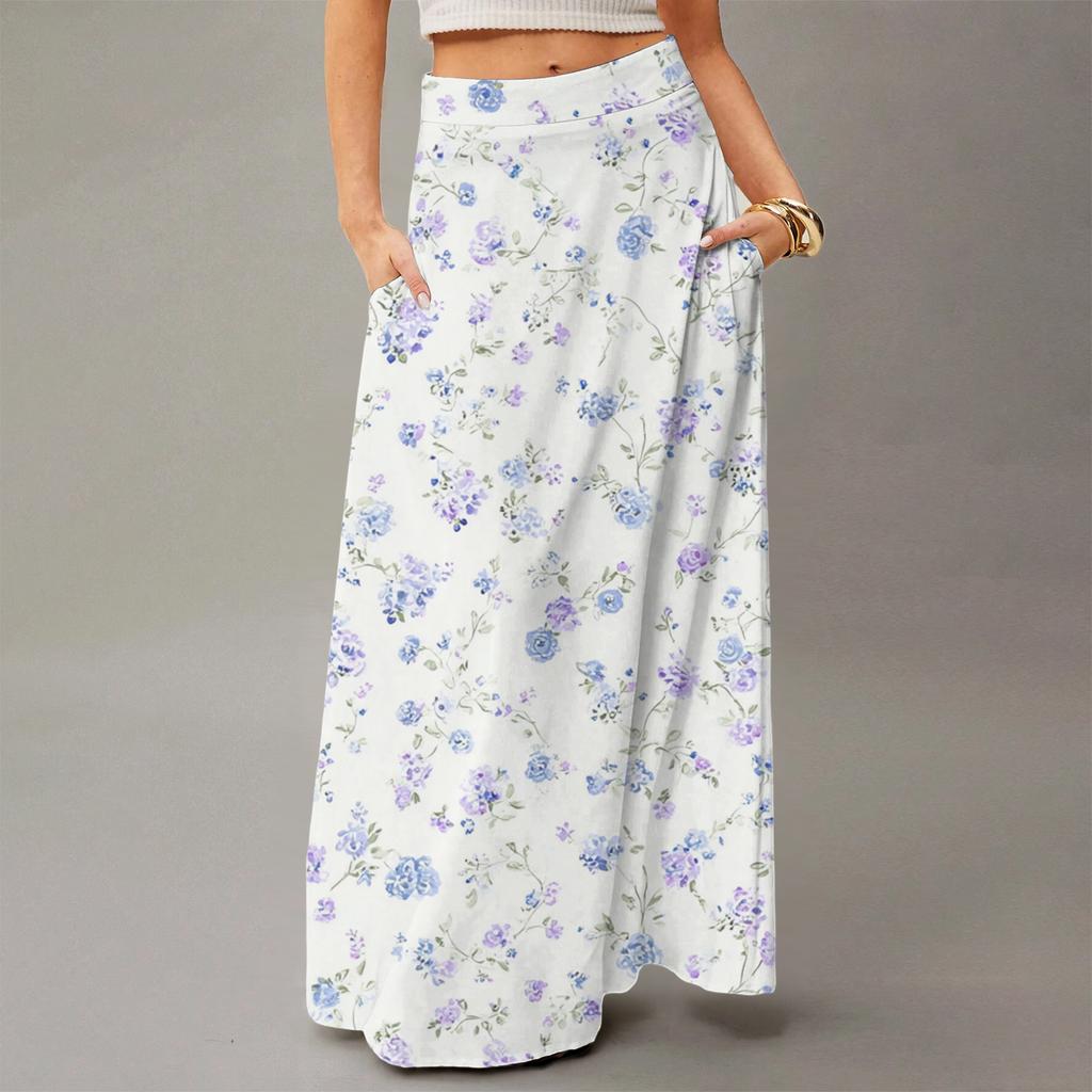 Damen Fließendes Maxi-Kleid Normal Lässig Geblümt Sommer Böhmischer Rock