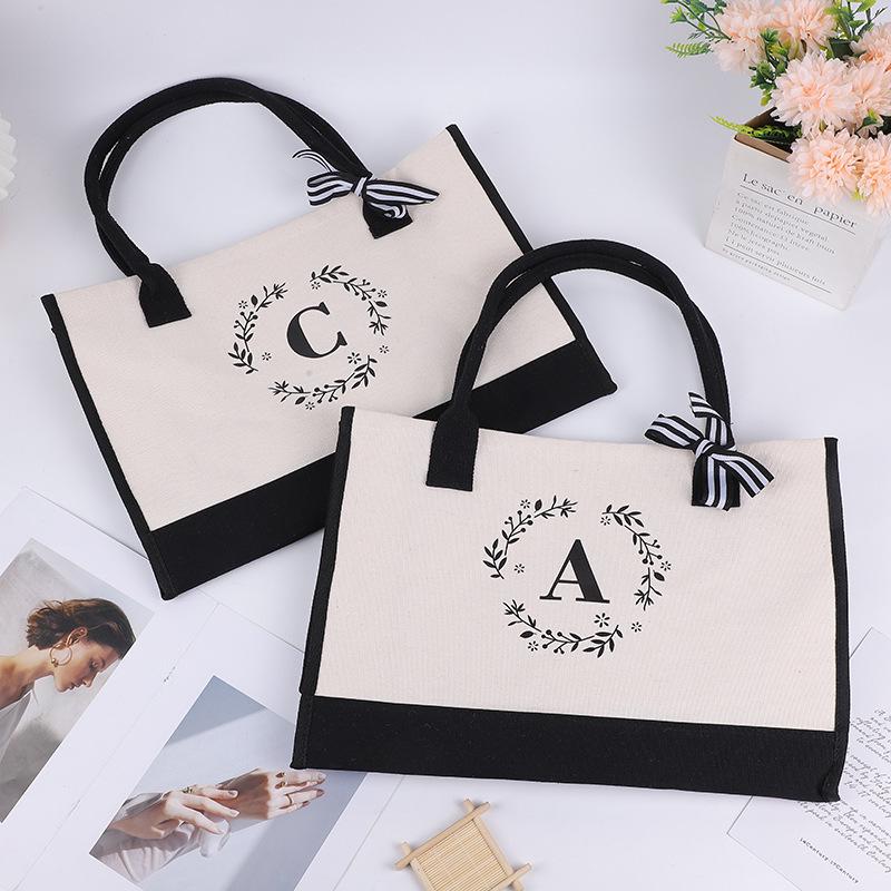 Custom Lace Initial Canvas Tote Bag