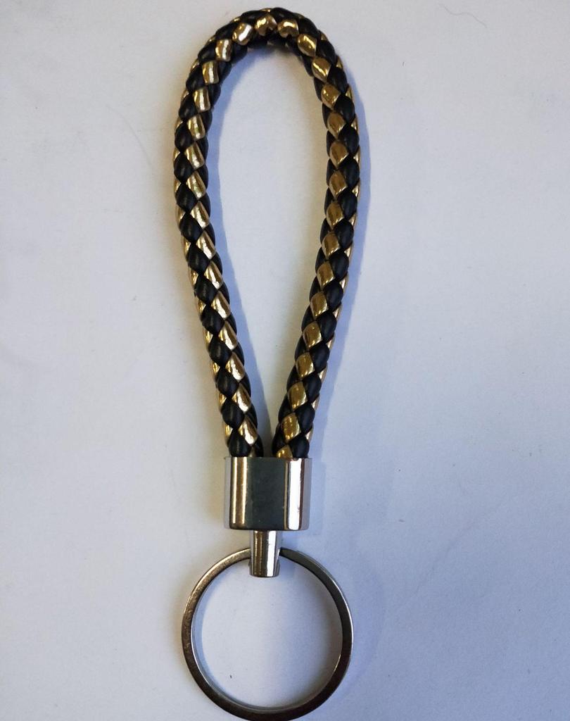 Woven Leather Cord Metal Keychain Pendant