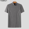 INCERUN Men Mockneck Short Sleeve Solid Color Casual Fittd T-shirts Tops
