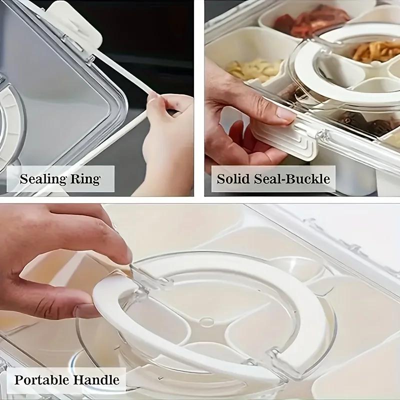 Divided Serving Tray with Lid and Handle, Portable Snackle Box for Party, Veggies, Snack, Fruit, Nuts, Candy, Christmas Picnic