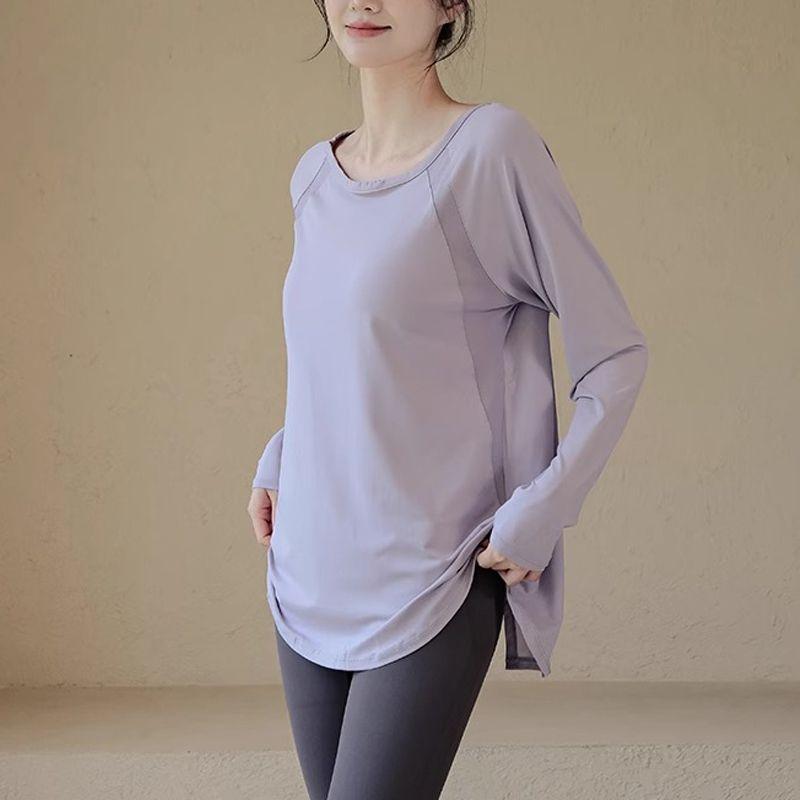 

Internet Celebrity Yoga Clothes Women s Overall Professional Breathable Gym Sports Long Sleeves T-shirt Loose Casual Running Tops Autumn Purple 2XL