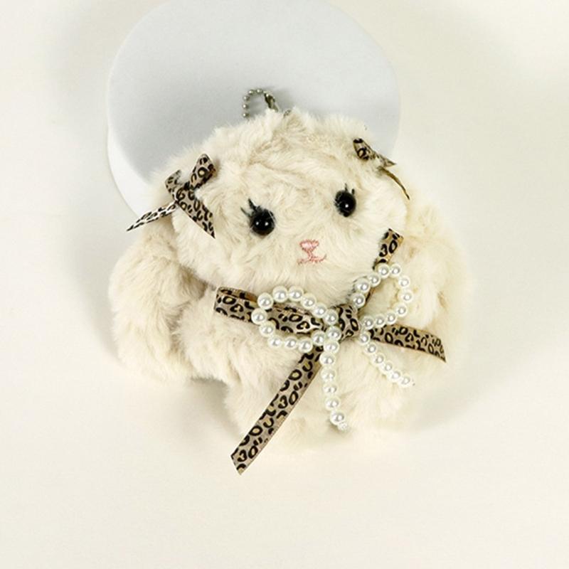 Lovely Bowknot Rabbit Keychain Plush Animal Shaped Keyring Student Bag Charm Backpack Accessory for Fashionable Women