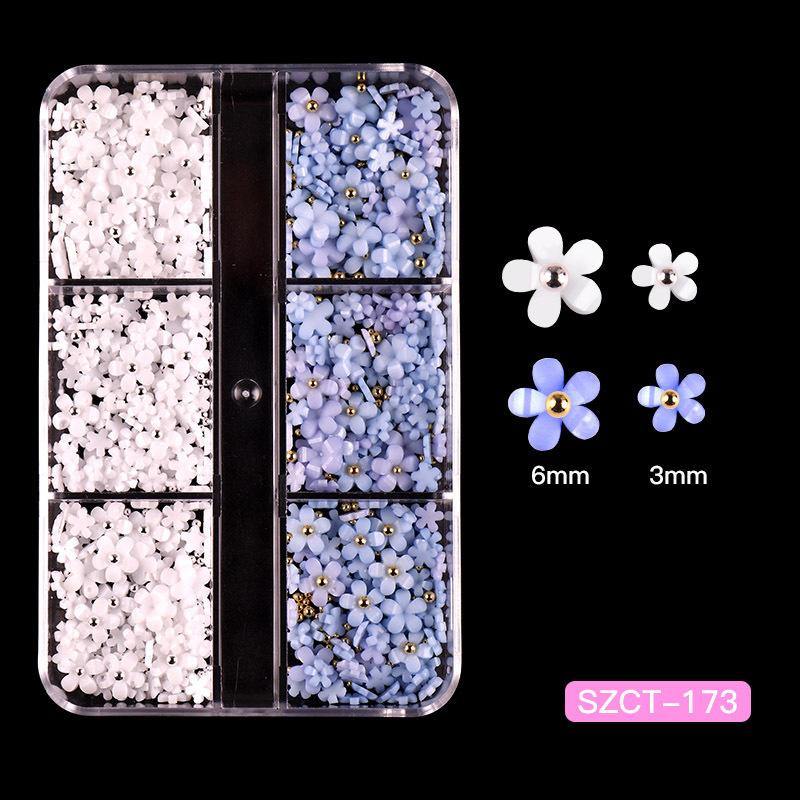 Nail Art Five-Petal Flower Ornament Macaron Three-Dimensional Resin Steel Ball Nail Art Jewelry Mixed