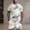 Men s Plus Size Printed Round Neck Short Sleeve Top And Shorts Two Piece Set