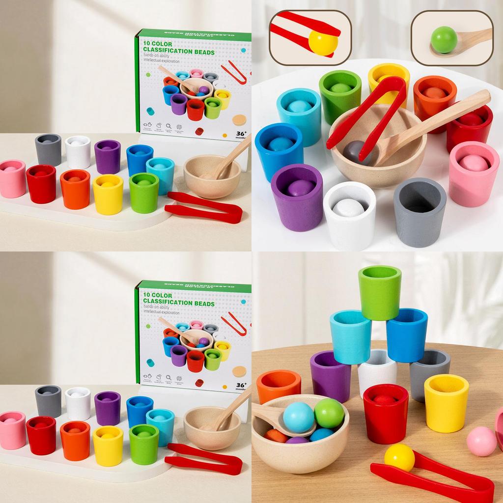 Wooden Color Matching Cups Preschool Educational Toy For Focus And Skill Building