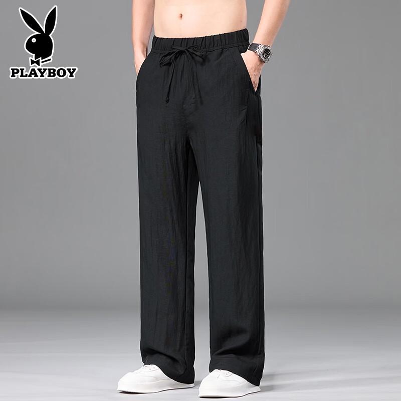 Playboy Men s Tencel Linen Blend Loose Fit Straight Leg Casual Pants 4XL