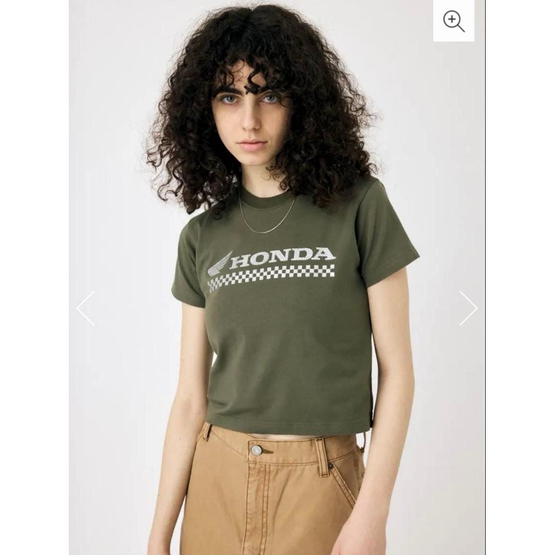 MOUSSYHONDA collaboration rhinestone T-shirt Khaki FREE