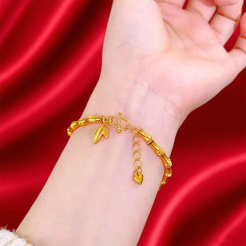 Gold Shop Ancient Style Sand Gold Bamboo Leaf Bracelet for Women, Light Luxury Niche Exquisite Bracelet, Gift for Girlfriend