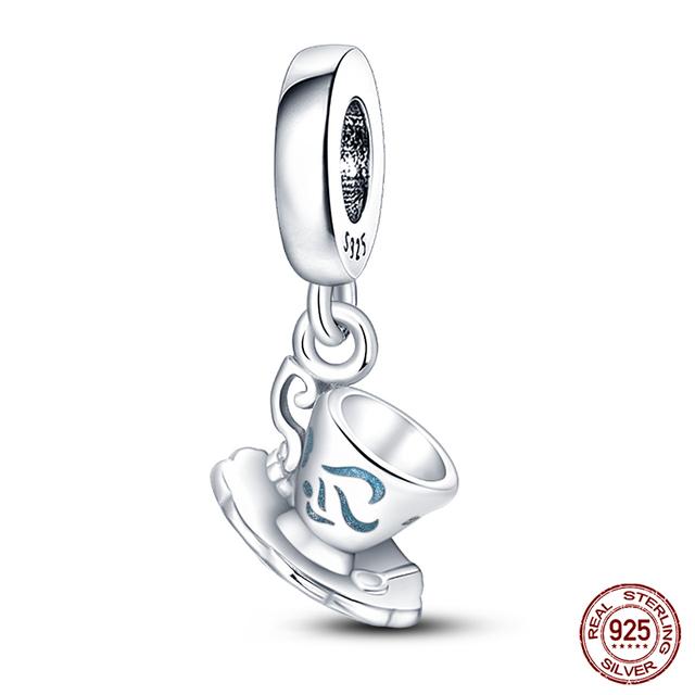 925 stříbrný módní fotoaparát šálek na kávu květinové přívěsky korálky fit 925 originální náramek k narozeninám výroba šperků pro ženy