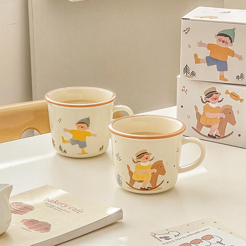 Family Creative Mug High  Value Cartoon Ceramic Cup Household Couple Breakfast Cup Cute Souvenir