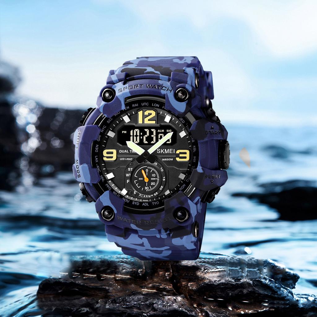 SKMEI Shockproof Waterproof Digital Digita Wristwatch For Men Dual Movement LED Light Sport Quartz Watch Male Electronic Watches