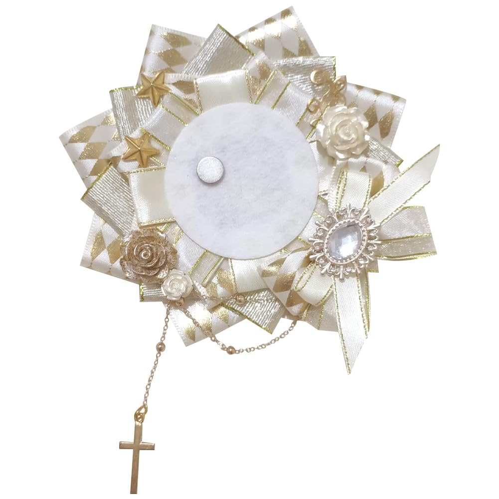 YUYAKESHI Ita Bag Rosette, Handmade Ribbon Wedding-Style Ita Bag Decoration, Cute Rosette with Cross and Rhinestone Decoration (Off-White, Fits 58mm