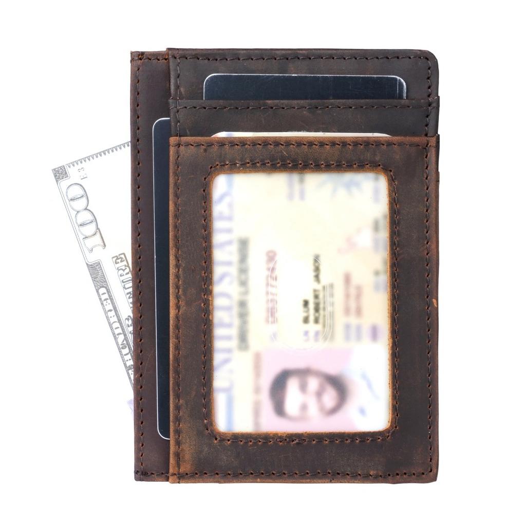 Crazy Horse Leather Zero Wallet Men's Retro Genuine Leather Bull Pickup Bag Cash Banknote USD Clip