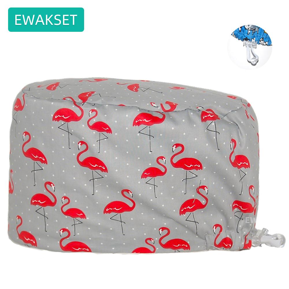 Women's Long Hair Medical Scrub Cap Dental Anesthesia Skeleton OBGYN Print Surgical Hat Adjustable Euro Style for Nurse Doctor