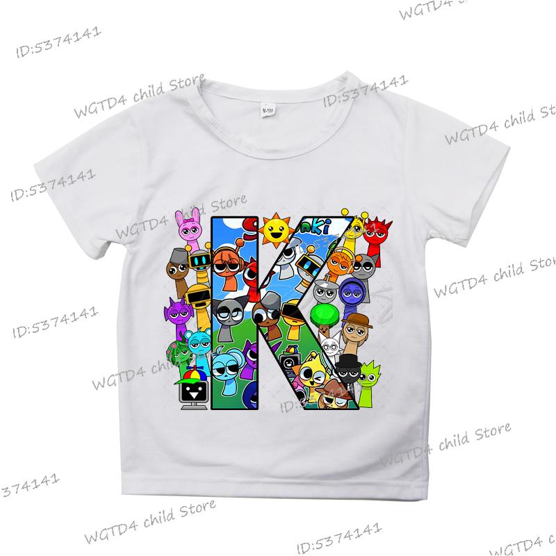 2025 Neue Sprunki Englischer Buchstabe ABCD.. Kinder T-Shirts Mode Incredibox Spiel T-Shirt Cartoon 26 Alphabet Jungen Mädchen Lustiges T-Shirt