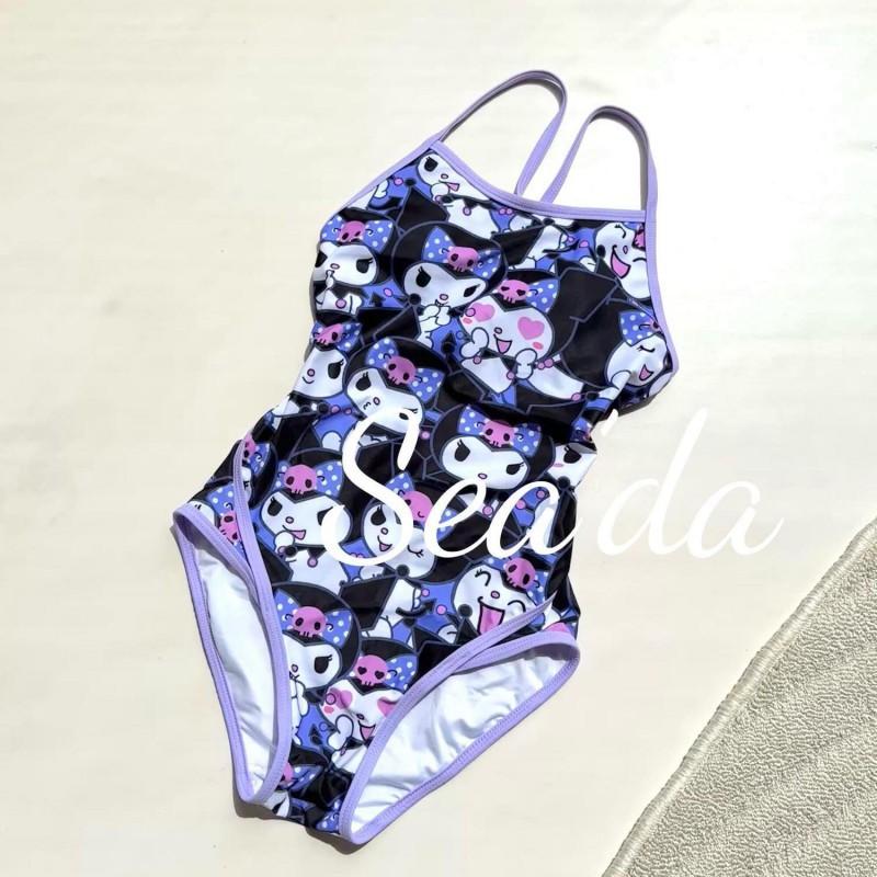 

Cute Purple Pattern Swimming Professional Racing One-piece Swimsuit Cartoon Student M фиолетовый
