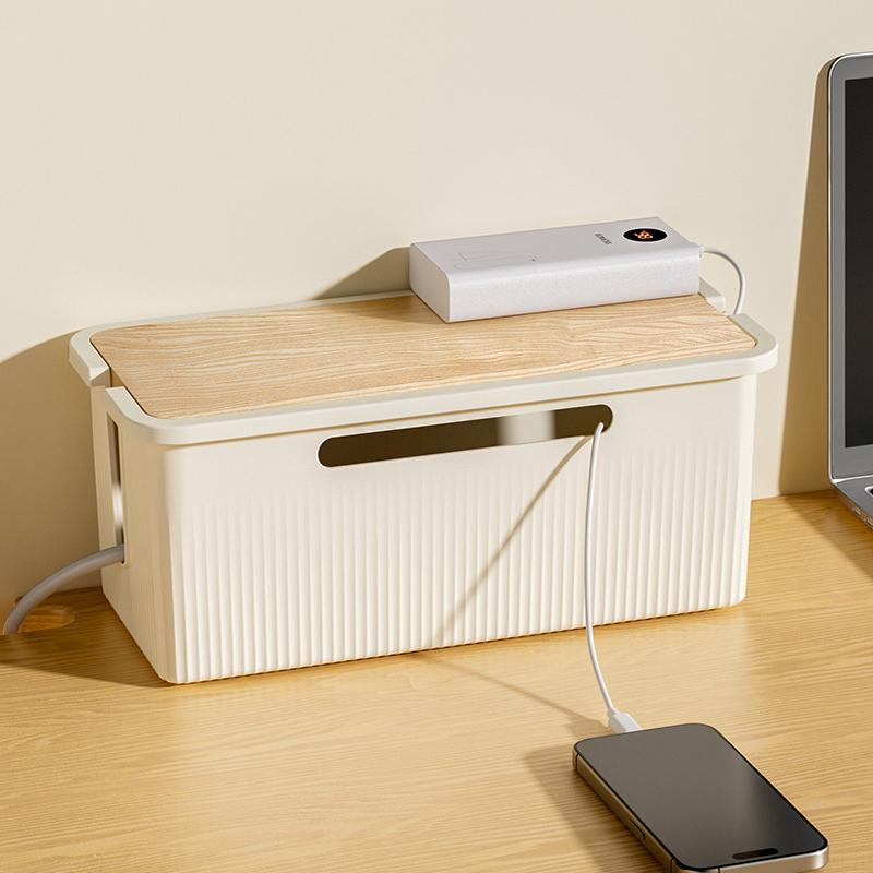 Kabelaufbewahrungsbox Schreibtisch Lade-Datenkabel Aufbewahrungsgerät Steckerbuchse Kabelmanagementgerät Schwarz Weiß Aufbewahrungs-Organizer-Set