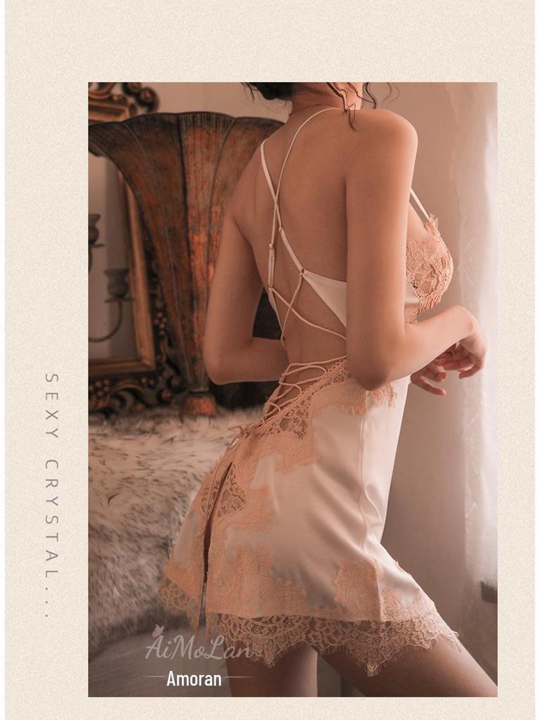 Meishilan Ice Silk Lace Camisole & Pajama Set for Women - Summer Seductive Nightwear