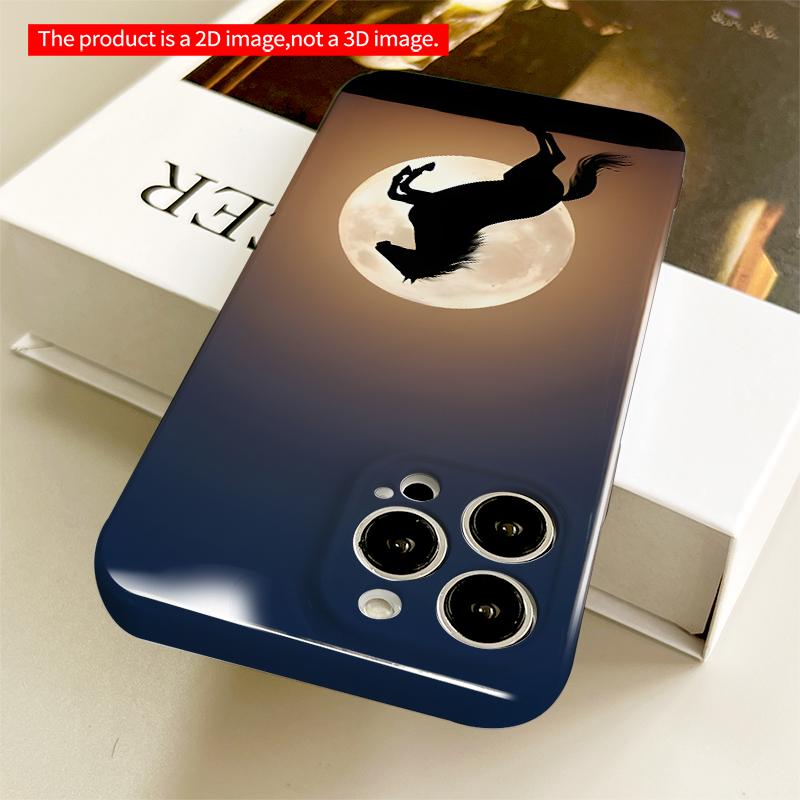 2DFlat Moonlit Horse Silhouette Phone Case All Inclusive Film Hard iPhone Case, Compatible with iPhone 18 Pro Max 17 16 15 14 13 12 11