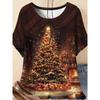Moda para Mujer Cuello Redondo Manga Corta 3D Casual Estampado a Color Camiseta Casual de Manga Corta con Cuello Redondo