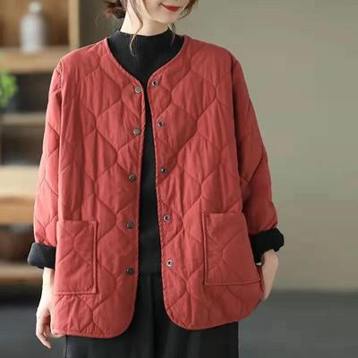 Autumn Winter Mom Loose Women Short Jacket Cotton Padded Casual O-Neck Coats Fall Button Up Solid Thin Parkas Pockets Clothes