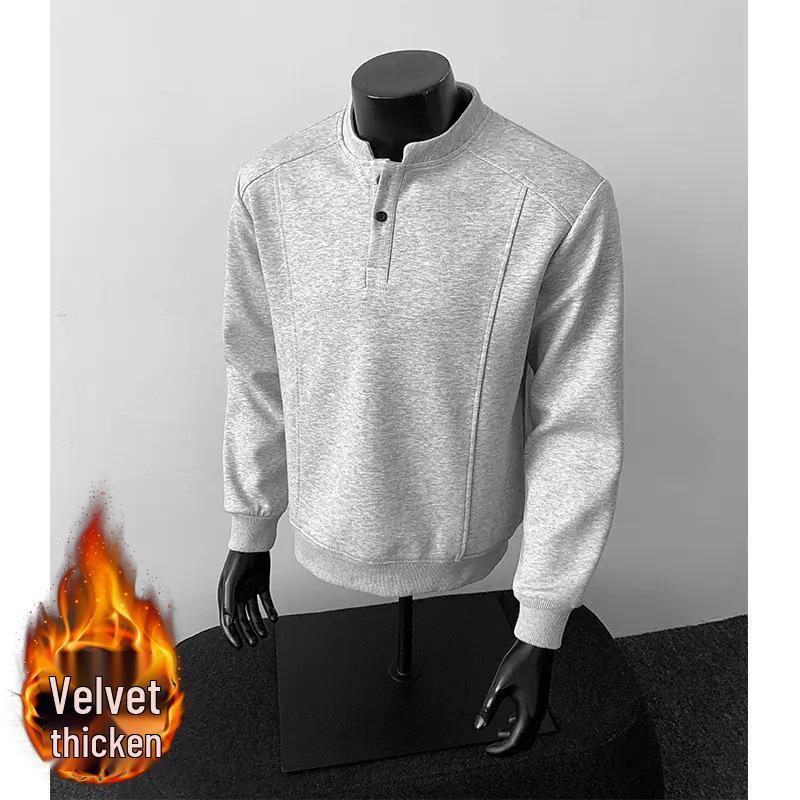 

Men s Gray Henley Collar Long Sleeve Polo with American Patchwork, Boxy Fit, and Inner Layer Hoodie. L сірий колір