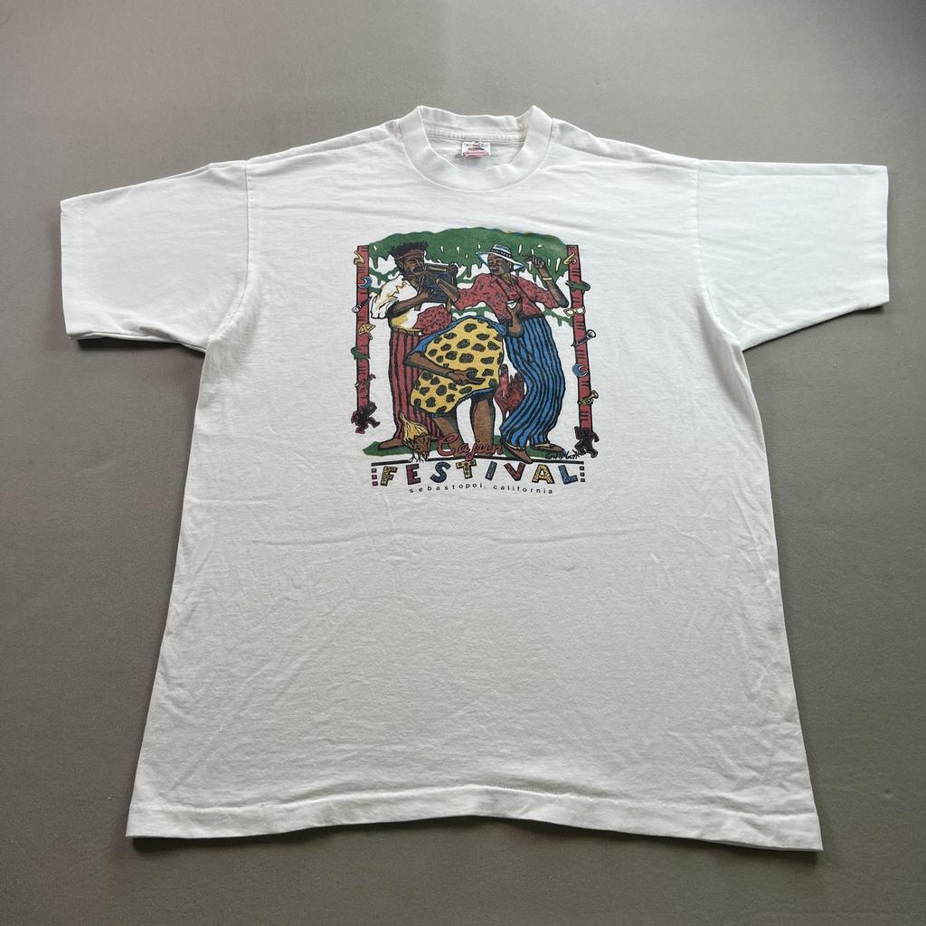 Vintage Cajun Festival T-Shirt Mens Large White California Bayou Music Art 90s Unisex T-Shirt