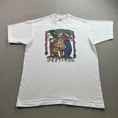 Vintage Cajun Festival T-Shirt Mens Large White California Bayou Music Art 90s Unisex T-Shirt