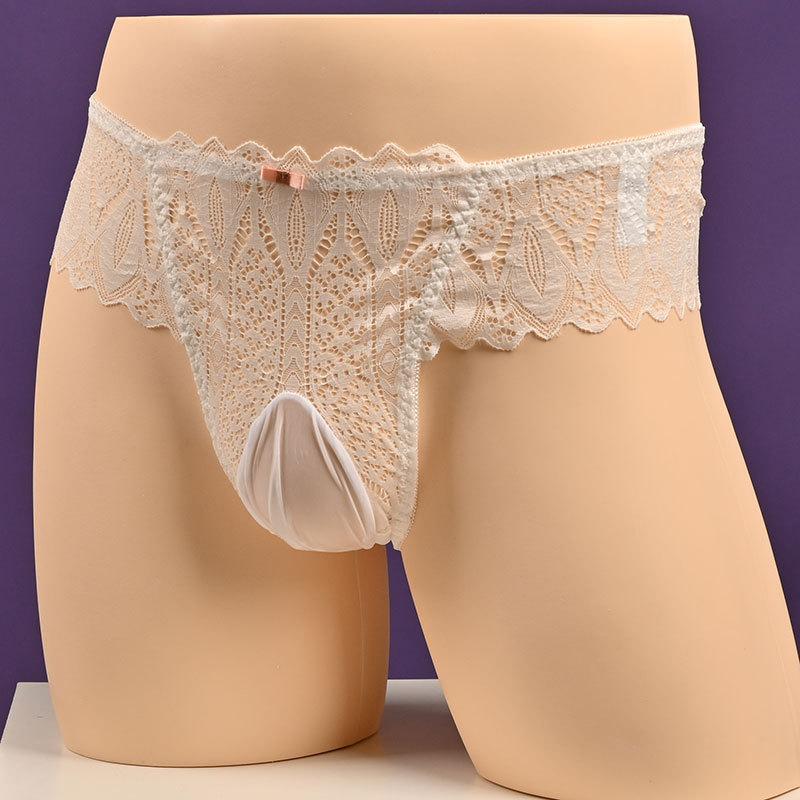 Mens Sissy Pouch Panties Sexy Full Lace Briefs Slarge Size Breathable Silky Slippery Ultra-Thin Lace See-Through Underwear