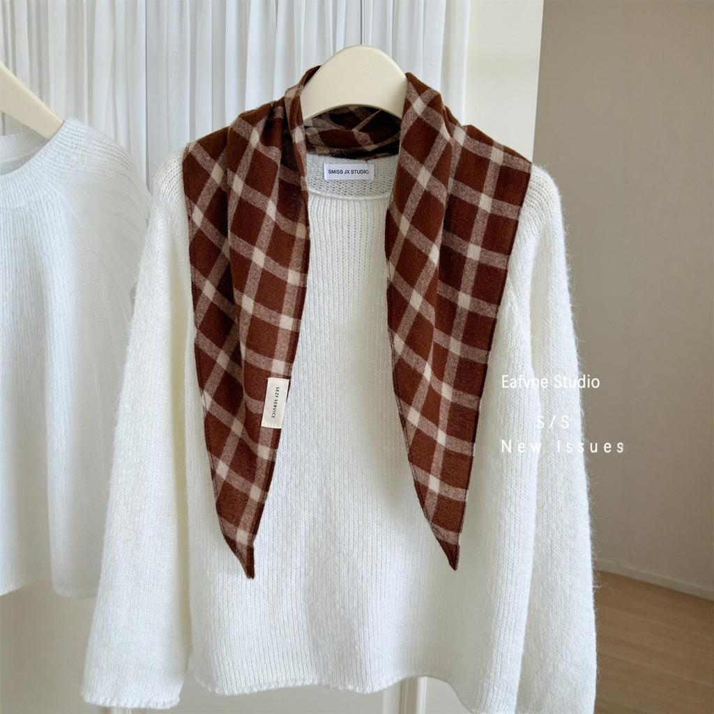Autumn and Winter Warm Plaid Scarf for Women Korean Version Versatile Literary Retro Knitted Silk Scarf Neck Protector