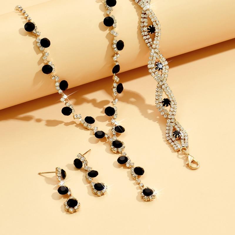 BLINGBAY Kvinners Smykkesett Søtt Trendy Bryllup Brude Tilbehør Rhinestones Elegant Armbånd Halskjede Øredobber Sett Kvinners Moderne Smykker Gave