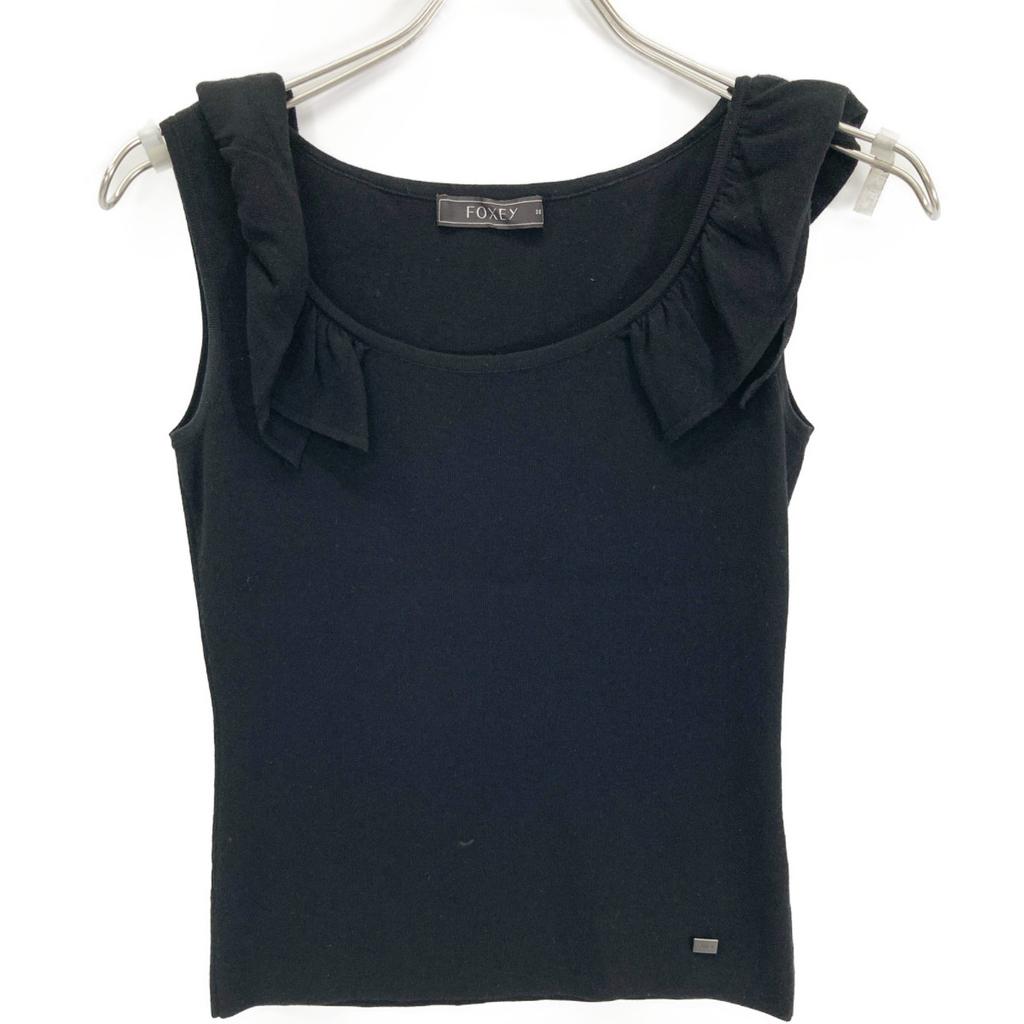 FOXEY BOUTIQUE 25559 SMYAZ16 Black Sleeveless Frill Knit Tops 38 blackUsed