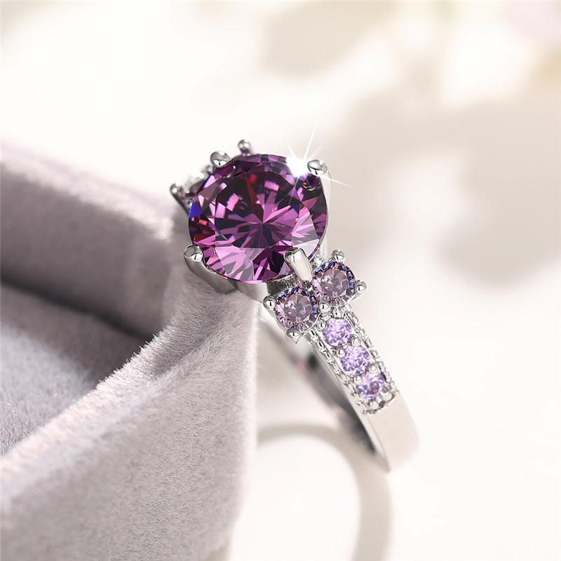 925 Sterling Silver Purple CZ Rings Bridal Wedding Accessories Women Rings Anniversary Gift Temperament Lady Jewelry