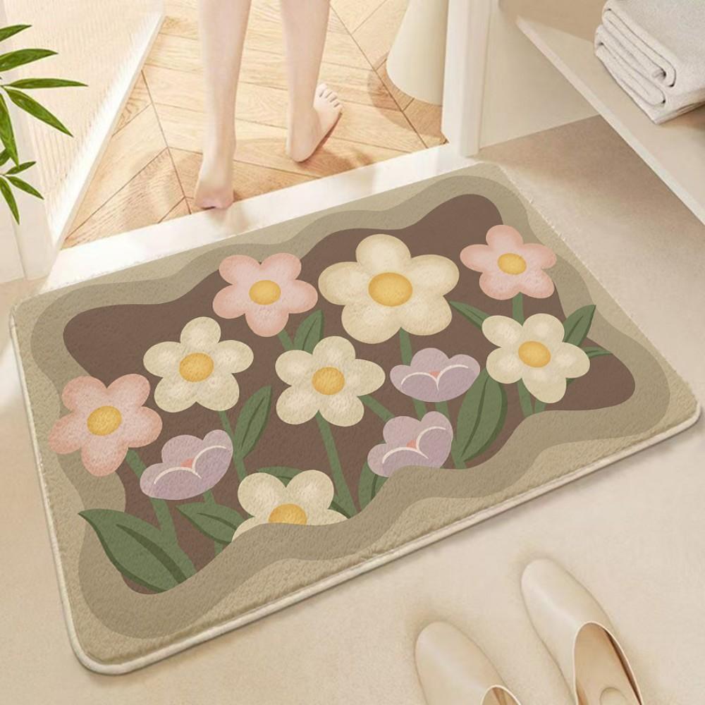 Daisy Pattern Bathroom Carpet Non Slip Small Fresh Flower Pattern Carpet Living Room Entrance Decora Carpet Home Decora